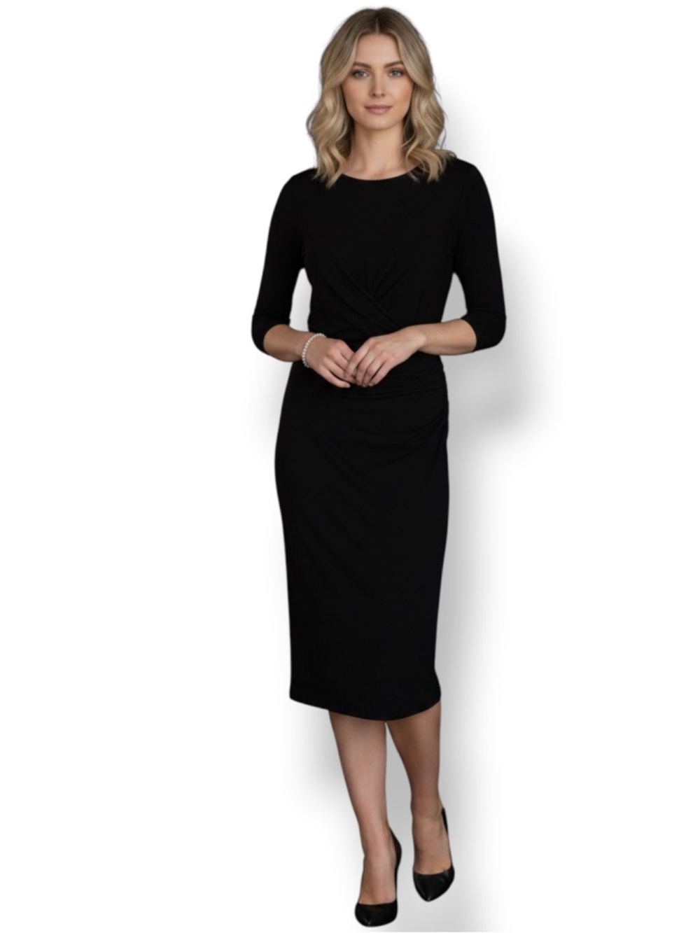 Ann Taylor Black Ruched Twist-Front Midi Dress. Women’s Size Medium